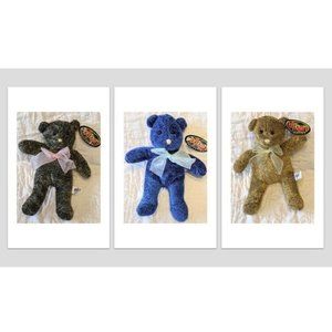 Lot of 3 Teddy Bears Toy Town Collection 9" Plush Soft Cuddly Sweet Beanies